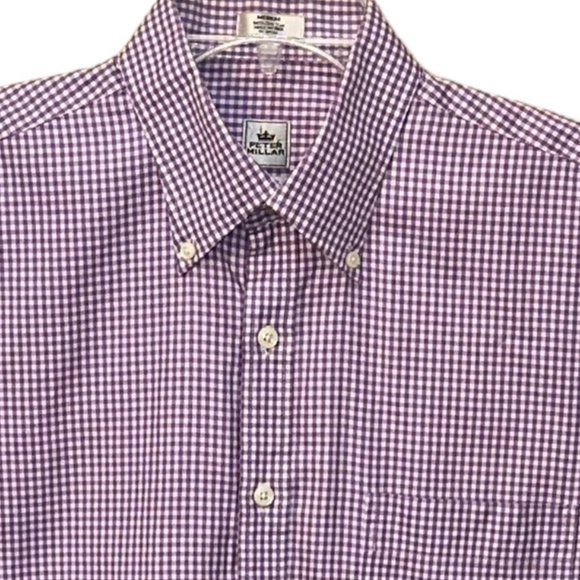Peter Millar Nanoluxe Easycare Long Sleeve CottonPurple Plaid Dress Shirt Medium - Picture 2 of 7